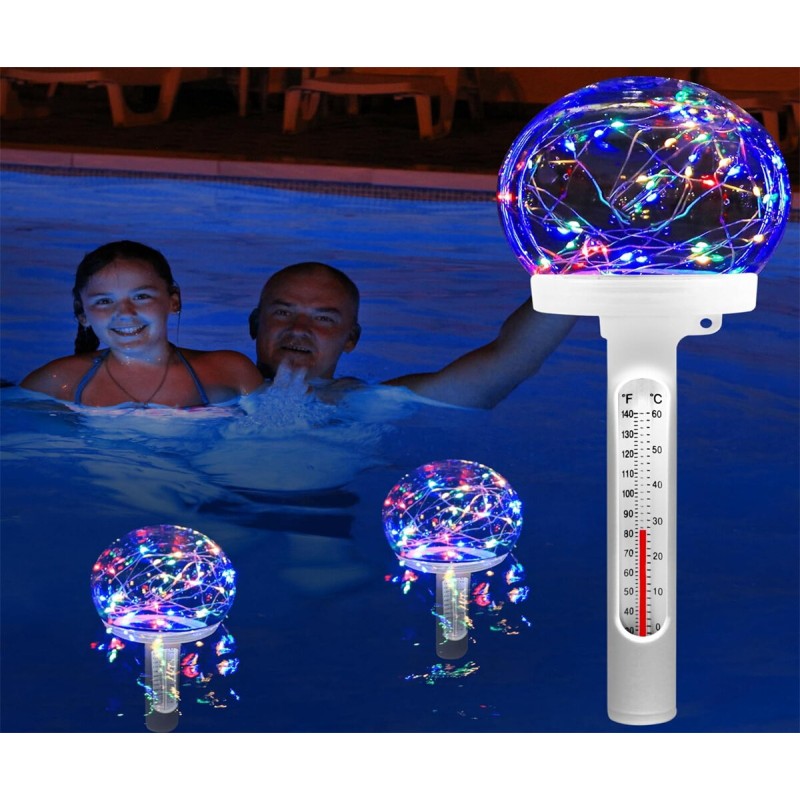 Solar Powered Floating Pool Thermometer Easy to Read Night Display Waterproof High Accuracy LED Colored Light for Perfect Ambiance and Accurate Temperature Reading Ideal for Swimming Pool Hot Tub Pond