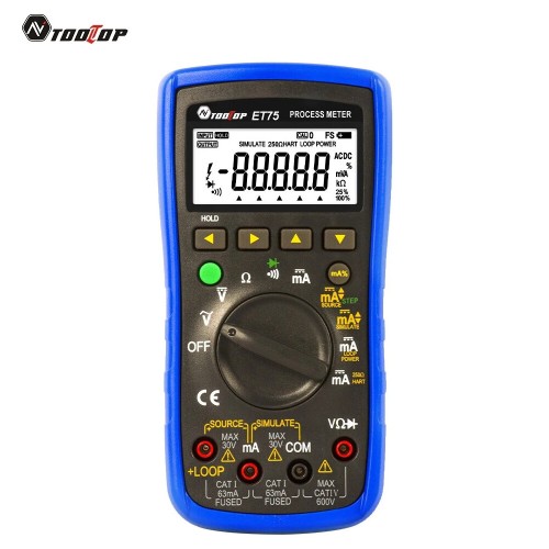 TOOLTOP ET75 Process Multimeter Signal Source 2 in 1 Loop Supply Simulate Transmitter Ohm Diode Multifuction Process Calibrator