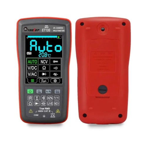 Tooltop ET 13S Thermal Imaging Camera with Multimeter Features Vanadium Oxide Sensor 192*192 Pixel 20Hz Frequency Wide Temperature Range Color Board Options Resistive Touch Screen Ideal for Home Car HVAC Inspection Maintenance