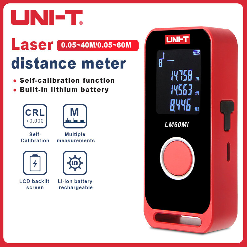 UNI-T LM40Mi/LM60Mi Mini Rechargeable Laser Distance Meters 40m/60m Digital Electronic Ruler Measuring Instrument