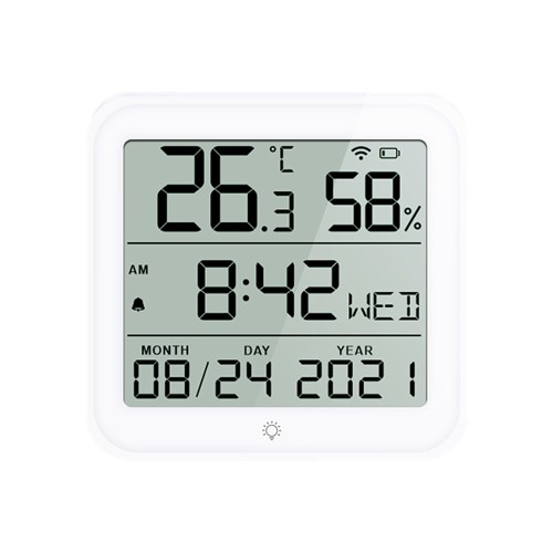 WiFi Connected LCD Display Temperature and Humidity Monitor with Multi-Function Clock and Alarm Features Supports Celsius and Fahrenheit Long Standby Time Ideal for Indoor Environment Monitoring