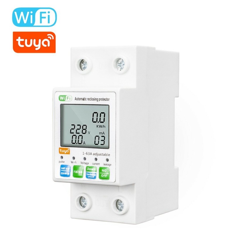 WiFi Intelligent Automatic Reclosing Protector Multifunctional Current Voltage Monitoring Meter LCD Display Switch Power Meter Protections Values Settable Mobilephone APP Control