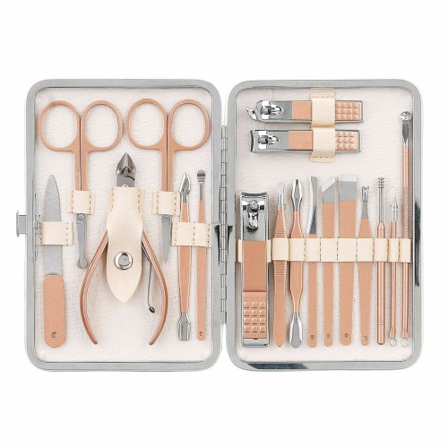 18-Piece Manicure Pedicure Set Pedicure Fingernails Toenails Clipper Kit Nail Scissors Nail Care Set Stainless Steel With Leather Case, Rose Gold