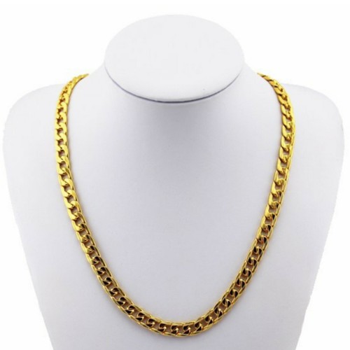 18K Gold Plated 10mm Men Chain 24inch Necklace Jewelry