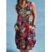 Abstract Painted Button Pocket Sleeveless Casual Midi Dress