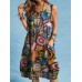 Abstract Painted Button Pocket Sleeveless Casual Midi Dress