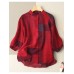 Check Print Button Stand Collar 3/4 Sleeve Women Blouse