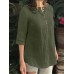 Cotton Solid Button Ruched High-Low Hem Casual Blouse