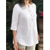 Cotton Solid Button Ruched High-Low Hem Casual Blouse