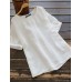 Cotton Solid Round Neck Short Sleeve Casual Blouse