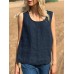 Cotton Solid Round Neck Sleeveless Casual Tank Top