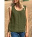 Cotton Solid Round Neck Sleeveless Casual Tank Top