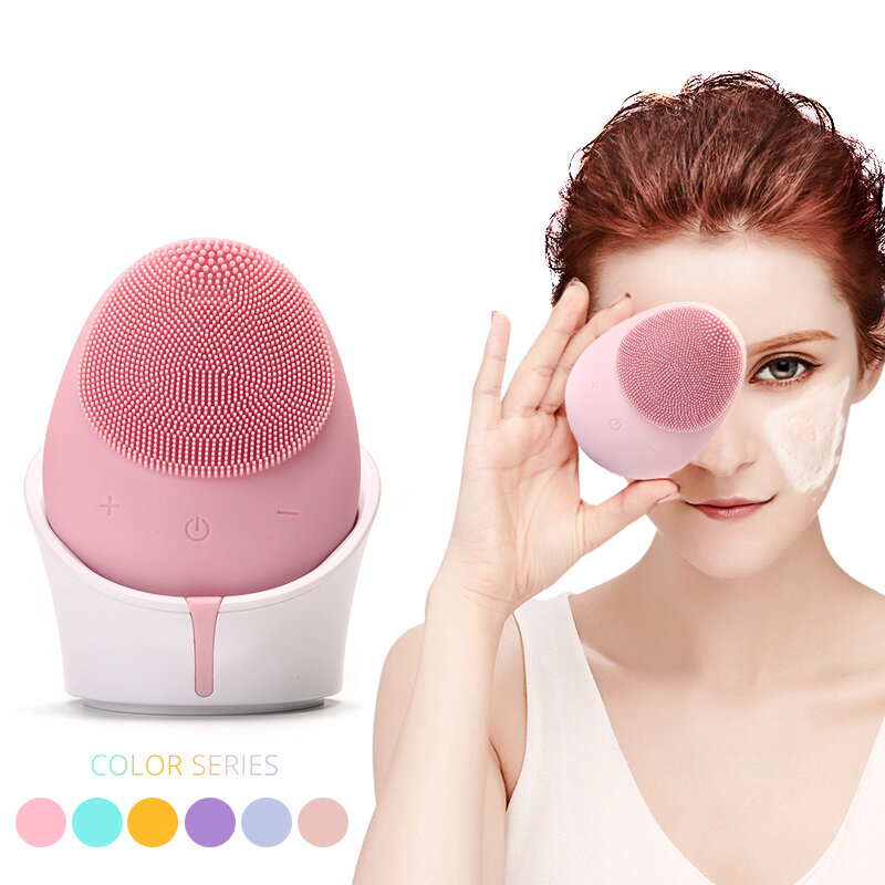 Electric Facial Brush Sonic Vibration Silicone Facial Brush Massage  Cleansing Machine Wireless Charging