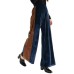 Gold Velvet Color Splicing Wide Leg Pants
