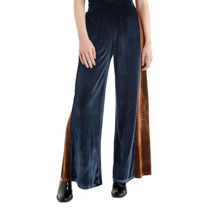 Gold Velvet Color Splicing Wide Leg Pants
