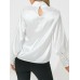 Long Sleeve Stand Collar Casual Leisure Solid Blouse For Women