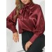 Long Sleeve Stand Collar Casual Leisure Solid Blouse For Women