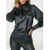 Long Sleeve Stand Collar Casual Leisure Solid Blouse For Women