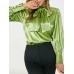 Long Sleeve Stand Collar Casual Leisure Solid Blouse For Women