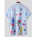 Men Birds & Flower Buttons Short Sleeve Lapel Casual Breathable Shirts