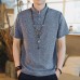 Men Casual Short Sleeve Stand Collar Chinese Style Button Shirts Kung Fu Tops Tee