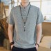 Men Casual Short Sleeve Stand Collar Chinese Style Button Shirts Kung Fu Tops Tee