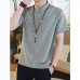 Men Casual Short Sleeve Stand Collar Chinese Style Button Shirts Kung Fu Tops Tee