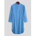 Men Cotton Soft Casual Solid Color Long Sleeve Button Down Robe with Pocket