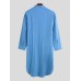 Men Cotton Soft Casual Solid Color Long Sleeve Button Down Robe with Pocket