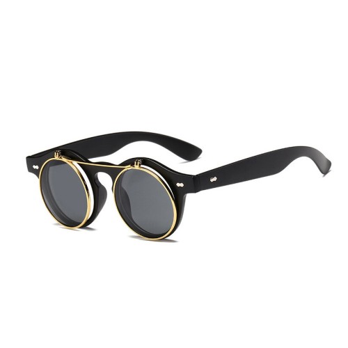 Men Fashion Vintage Round Punk Flip Up Sunglasses Classic Double Layer Clamshell Design SunGlasses