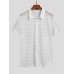 Men Lace Floral See Through Short Sleeve Lapel Collar Shirt