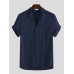 Men Linen Loose Casual Collarless Tops Holiday Casual Shirts