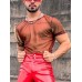 Men Shiny Shimmer Sheer Mesh See Through Short Sleeve T-Shirt