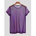 Men Shiny Shimmer Sheer Mesh See Through Short Sleeve T-Shirt