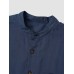 Men Solid Color Denim Front Button Cuff Hem Stand Collar Casual Shirts