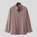 Men Solid Color Stand Collar Long Sleeve Shirt