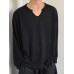 Men Solid Notched Neck Knit Casual Long Sleeve T-Shirt