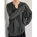 Men Solid Notched Neck Knit Casual Long Sleeve T-Shirt