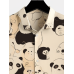 Mens Allover Cartoon Animal Print Lapel Short Sleeve Shirts