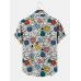 Mens Allover Cartoon Smile Face Print Lapel Short Sleeve Shirts