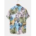 Mens Allover Graffiti Color Block Print Pocket Short Sleeve Shirts