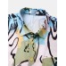 Mens Allover Graffiti Color Block Print Pocket Short Sleeve Shirts