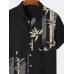 Mens Bamboo Print Lapel Button Up Short Sleeve Shirts