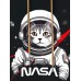 Mens Cartoon Astronaut Cat Print Patchwork Drawstring Hoodies