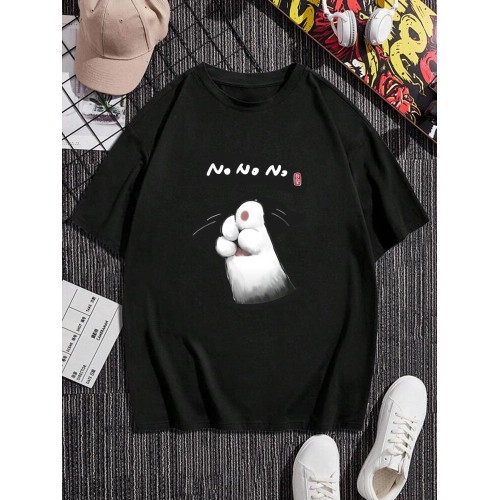 Mens Cartoon Cat Claw Print Crew Neck Short Sleeve T-Shirts