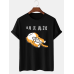 Mens Cartoon Cat & Fish Print Crew Neck Short Sleeve T-Shirts