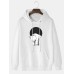 Mens Cartoon Cat Graphic Kangaroo Pocket Drawstring Hoodies