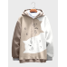 Mens Cartoon Cat Print Patchwork Loose Drawstring Hoodies