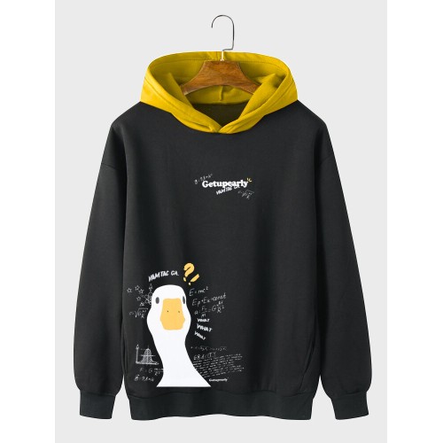 Mens Cartoon Duck Letter Print Loose Contrast Hoodies