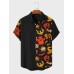 Mens Cartoon Ghost Print Patchwork Halloween Short Sleeve Shirts